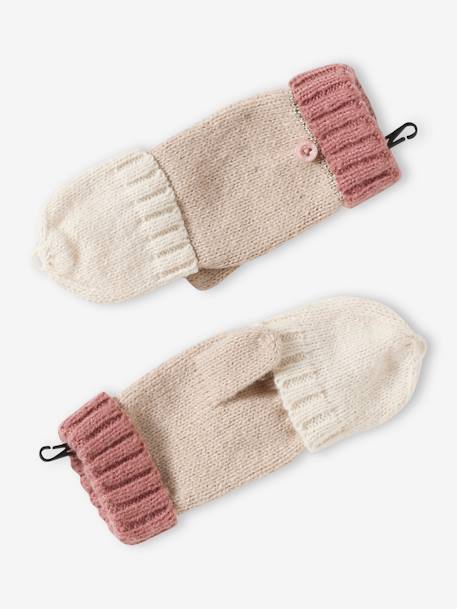 Mädchen-Set: Mütze, Rundschal & 2-in-1-Handschuhe, Colorblock rosa gestreift 5