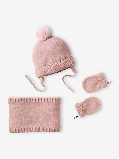 Mädchen Baby-Set: Mütze, Rundschal & Fäustlinge BASICS hellrosa+pudrig rosa 7