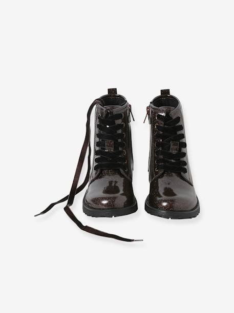 Mädchen Schnürboots mit Reißverschluss, Lack-Optik bronze+schwarz+set schwarz 4