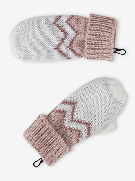 Mädchen Weihnachts-Geschenkset: Mütze, Rundschal & Handschuhe aus Jacquardstrick pudrig rosa 10