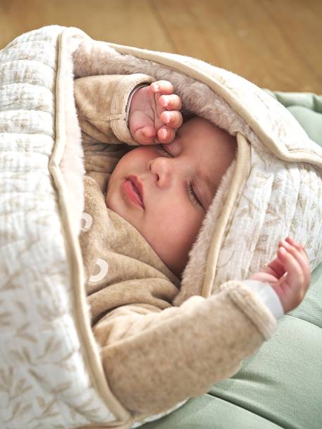 Warmer Baby Ausfahrsack aus Webpelz & Musselin beige bedruckt/hygge 4