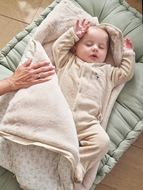 Warmer Baby Ausfahrsack aus Webpelz & Musselin beige bedruckt 5