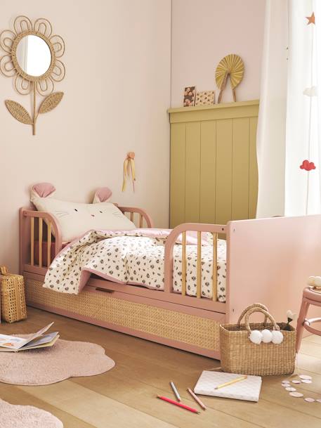 Mitwachsendes Babybett POESIE, Schublade mit Rattan rosa/natur 3