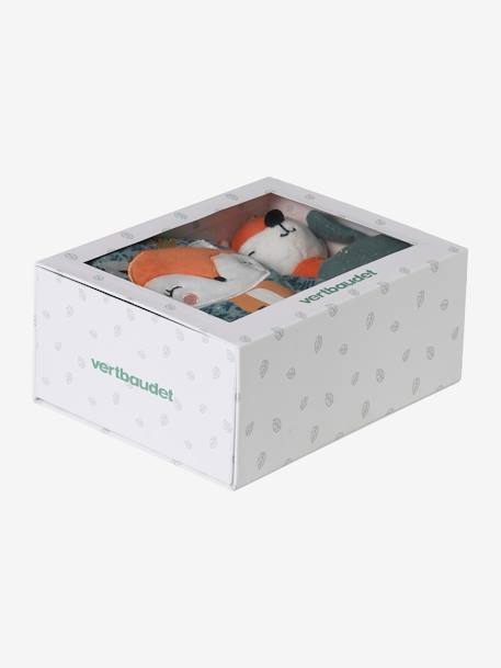 Baby Geschenk-Set: Schmusetuch, Rassel & Stofftuch, personalisierbar gelb+orange/grün/märchenwald+orange/tansania 7