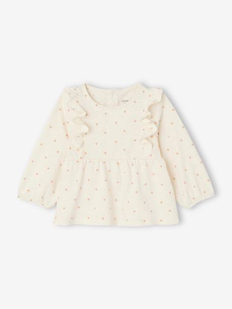 Mädchen Baby Blusenshirt mit Rüschen und Tupfen Oeko-Tex wollweiß 1