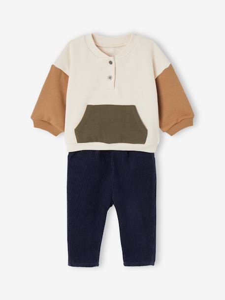 Baby-Set: Sweatshirt & Cordhose vanille+wollweiß 1