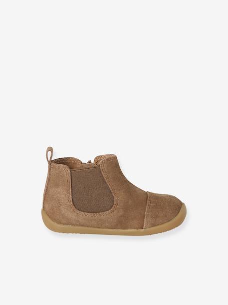 Weiche Baby Leder-Boots mit Reißverschluss und Gummizug camel+marine 2