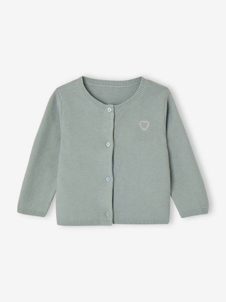 Baby Strickjacke Herz BASIC Oeko-Tex, personalisierbar altrosa+salbeigrün+wollweiß 7