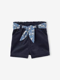 -Baby Samt-Shorts mit geblümtem Bindegürtel