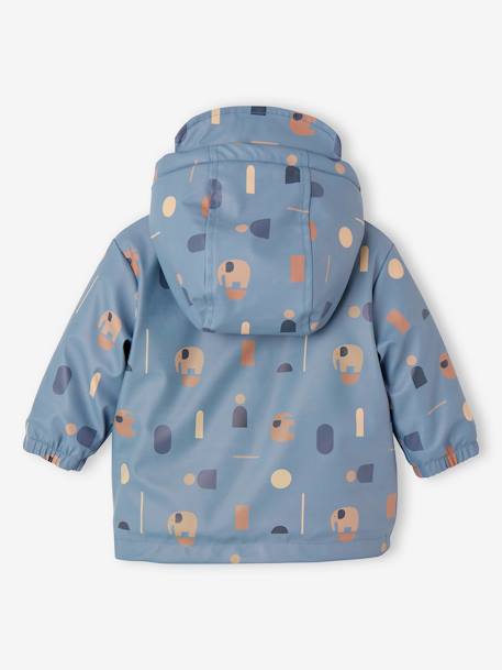 Baby Regenjacke mit Teddyfleecefutter und Recycling-Polyester blau bedruckt 2