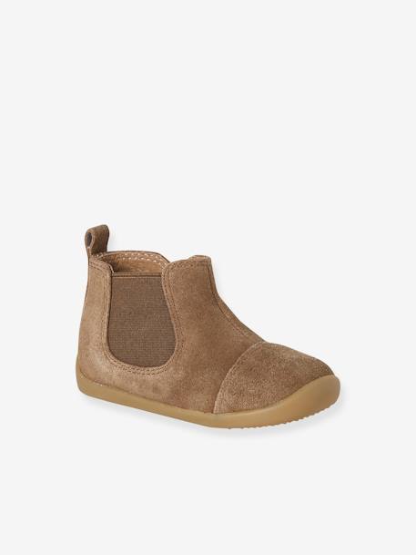 Weiche Baby Leder-Boots mit Reißverschluss und Gummizug camel+marine 1