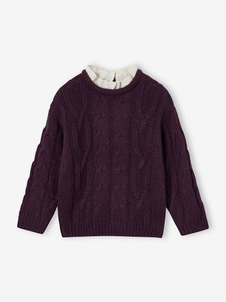 Mädchen Pullover mit Zopfmuster und Kragen Oeko-Tex pflaume 2