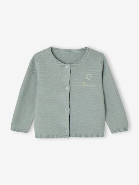 Baby Strickjacke Herz BASIC Oeko-Tex, personalisierbar altrosa+salbeigrün+wollweiß 10