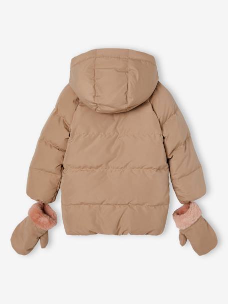 Mädchen Daunenjacke mit Handschuhen cappuccino 3