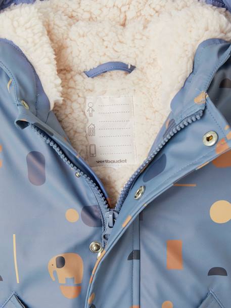 Baby Regenjacke mit Teddyfleecefutter und Recycling-Polyester blau bedruckt 3