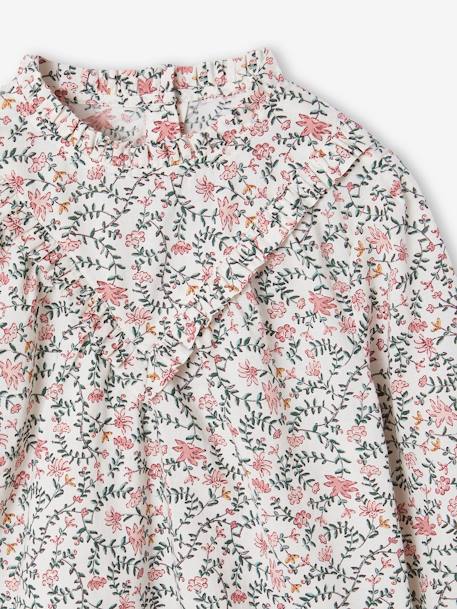 Mädchen Bluse mit Volantkragen, Blumen marine+wollweiß 6