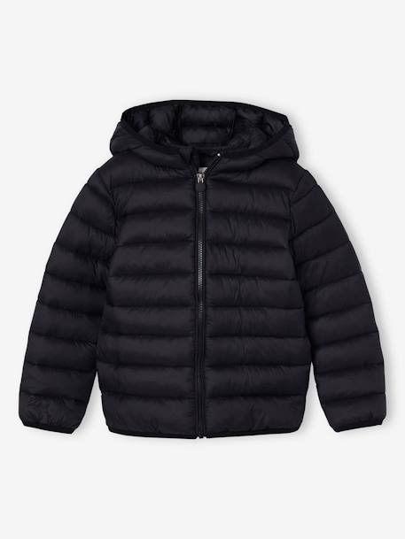 Jungen Light-Steppjacke mit Kapuze und Recycling-Polyester schwarz 1