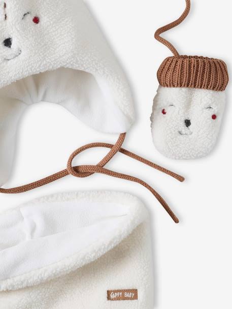 Jungen Baby Weihnachts-Geschenkset: Mütze, Rundschal & Handschuhe wollweiß 4