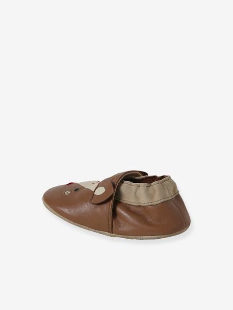 Baby Leder-Krabbelschuhe mit Gummizug RENTIER braun 3