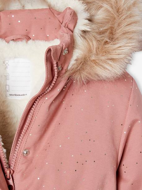 Warme Mädchen Winterjacke mit Glitzer und Webpelz, Recycling-Wattierung blush+smaragdgrün 4