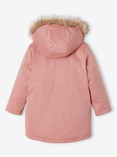 Warme Mädchen Winterjacke mit Glitzer und Webpelz, Recycling-Wattierung blush+smaragdgrün 3