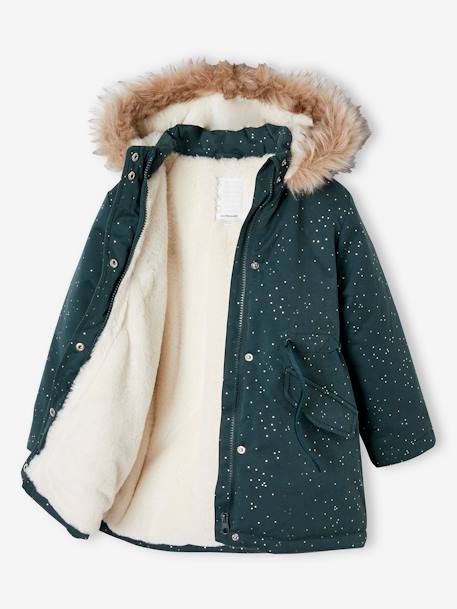 Warme Mädchen Winterjacke mit Glitzer und Webpelz, Recycling-Wattierung blush+smaragdgrün 10