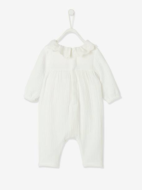 Mädchen Baby Overall, Lochstickerei cappuccino+wollweiß 7