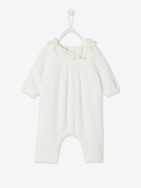 Mädchen Baby Overall, Lochstickerei cappuccino+wollweiß 6