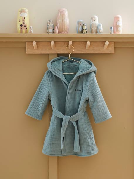 Bio-Kollektion: Baby Tier-Bademantel mit Musselin, personalisierbar pfauenblau+rosa 6