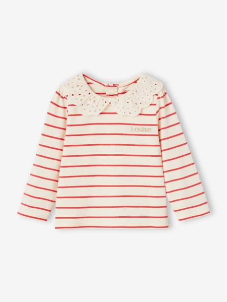 Baby Shirt mit besticktem Kragen hellbeige+marine gestreift+rot gestreift 17