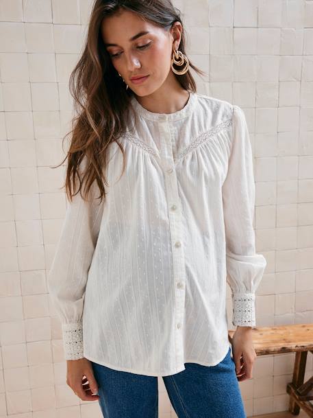 Bluse mit Stickereien für Schwangerschaft und Stillzeit weiß 7