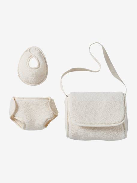 Puppen-Wickeltasche, Lätzchen & Windel, Teddyfleece MINI COCOON wollweiß 2