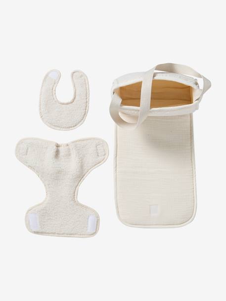 Puppen-Wickeltasche, Lätzchen & Windel, Teddyfleece MINI COCOON wollweiß 3