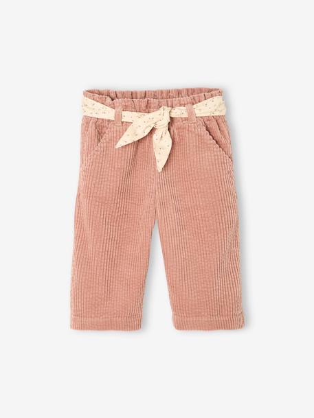 Weite Baby Cordhose mit Bindegürtel altrosa+vanille 1