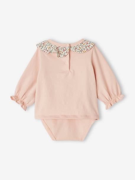 Baby Shirtbody, gerüschter Kragen, personalisierbar pudrig rosa+wollweiß 2