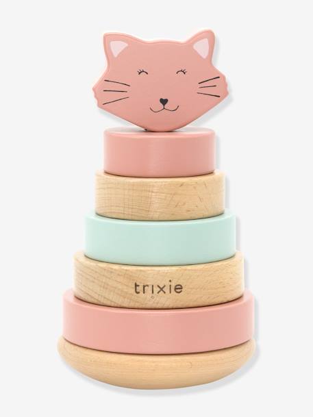 Baby Stapelturm TRIXIE aus Holz dunkelrosa+gelb+orange+rosa 1