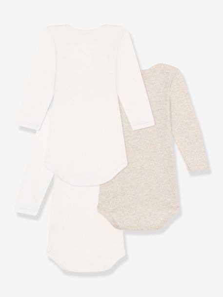 3er-Pack Baby Langarm-Bodys PETIT BATEAU aus Bio-Baumwolle, Oeko-Tex beige+weiß 5