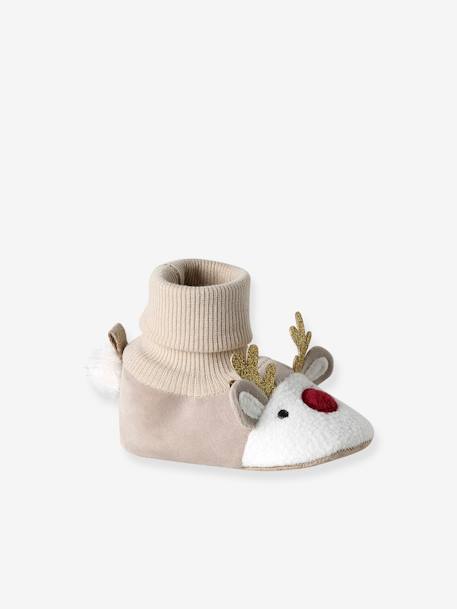 Weihnachtliche Baby Krabbelschuhe RENTIER beige 2