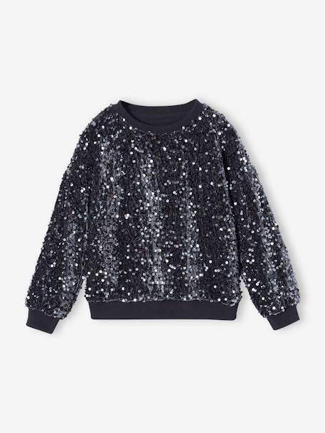 Festliches Mädchen Sweatshirt mit Pailletten anthrazit 1