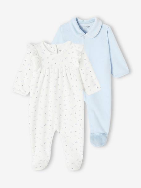 2er-Pack Mädchen Baby Samt-Strampler Oeko-Tex himmelblau 1