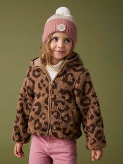 Maedchenkleidung- Jacken & Mäntel-Mädchen Teddyfleece-Jacke mit Kapuze und Leopardenmuster