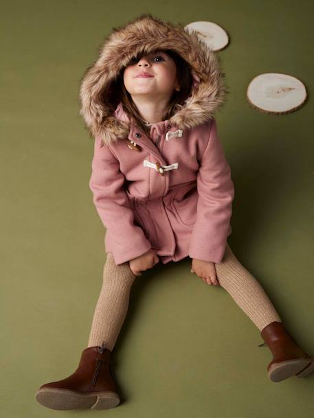 Mädchen Dufflecoat mit Kapuze & Knebelknöpfen blush+camelfarben 2