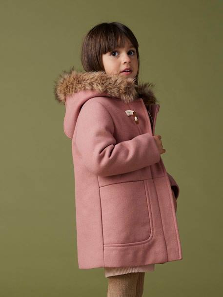 Mädchen Dufflecoat mit Kapuze & Knebelknöpfen blush+camelfarben 3