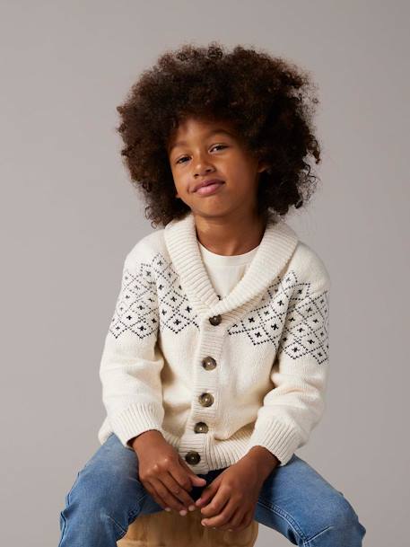 Jungen Strickjacke mit Jacquard-Motiven weiß meliert 1