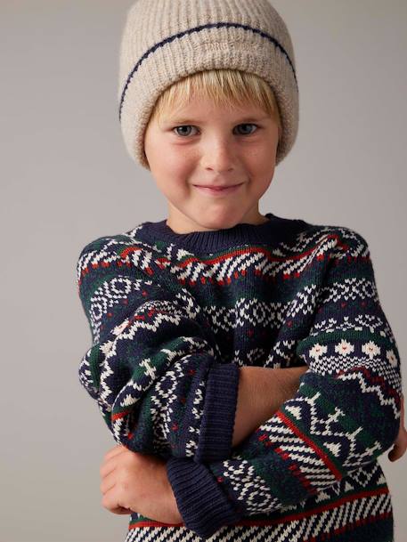 Jungen Jacquard-Strickpullover mit Rundhals Oeko-Tex nachtblau 1