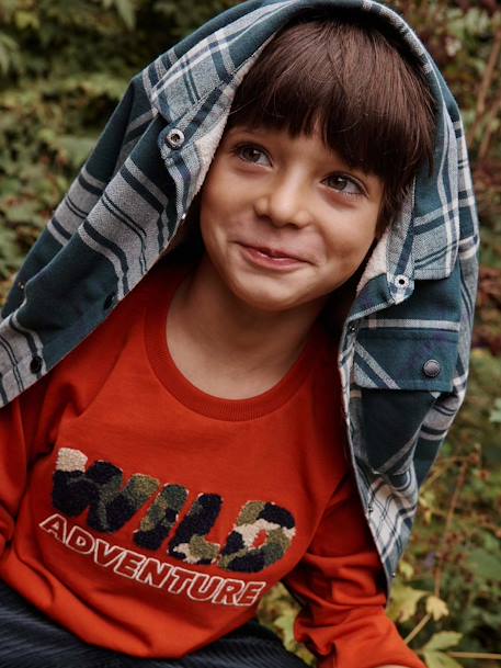 Jungen Shirt mit Frotteeschrift WILD und Recycling-Baumwolle rost 2