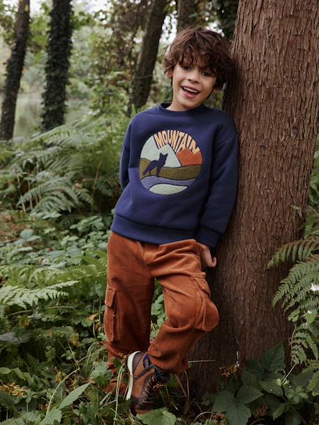 Jungen Sweatshirt mit Fleecefutter und Wolfprint Oeko-Tex nachtblau 6