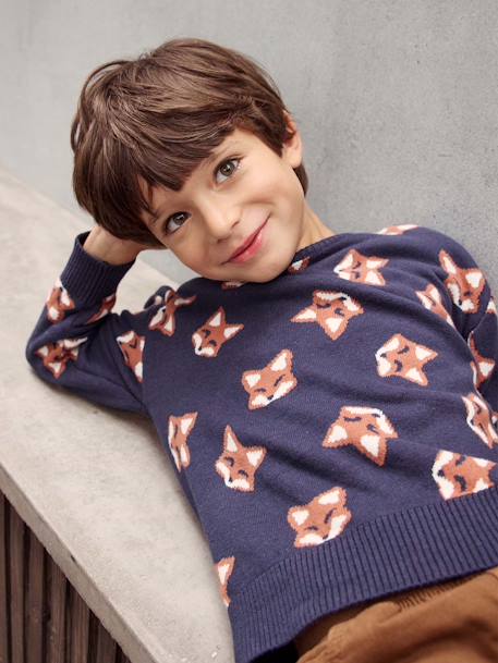 Jungen Jacquard-Pullover mit Fuchs Oeko-Tex nachtblau 1