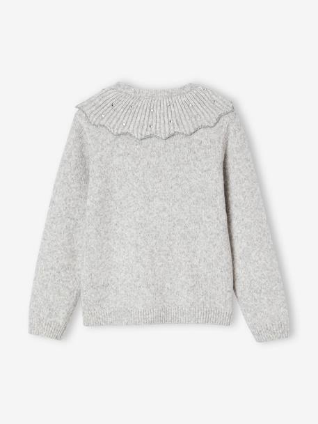 Festlicher Mädchen Cardigan mit Strass-Kragen grau meliert 2