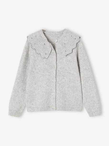 Festlicher Mädchen Cardigan mit Strass-Kragen grau meliert 1